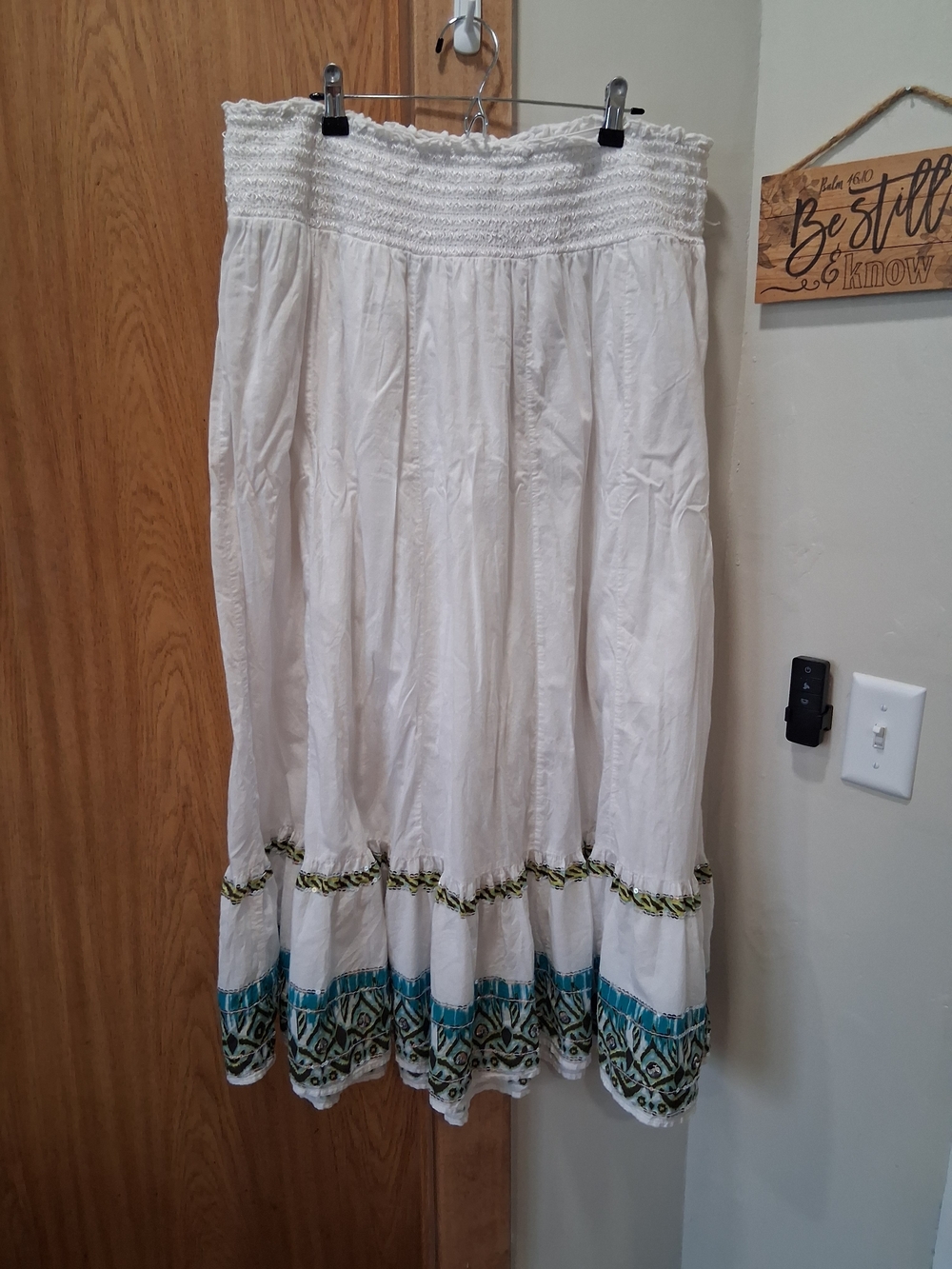 Lane Bryant White Maxi Skirt with Teal and Green Hem Accents